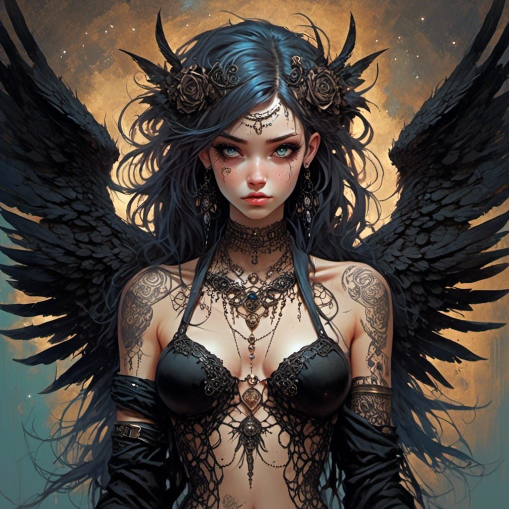 Dark Angel with Celestial Tattoos
