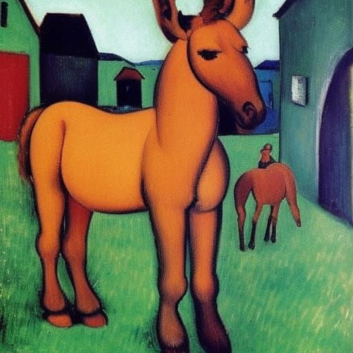 Donkey's Farewell: Expressionist Barnyard Scene