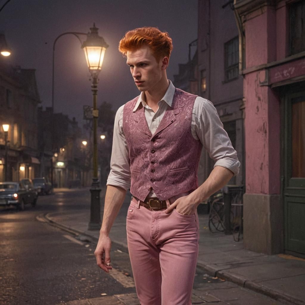 Redhead in Pink: 1950s Style Digital Art