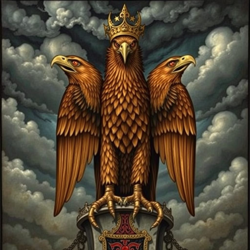 Majestic Triple-Headed Eagle in Medieval Illuminated Manuscr...