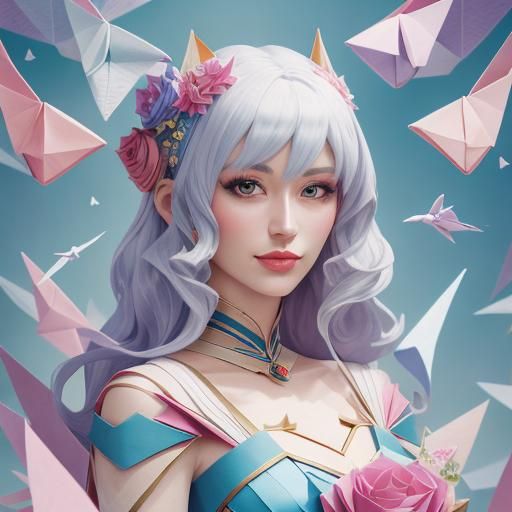 Fantasy Girl, Origami paper folds papercraft