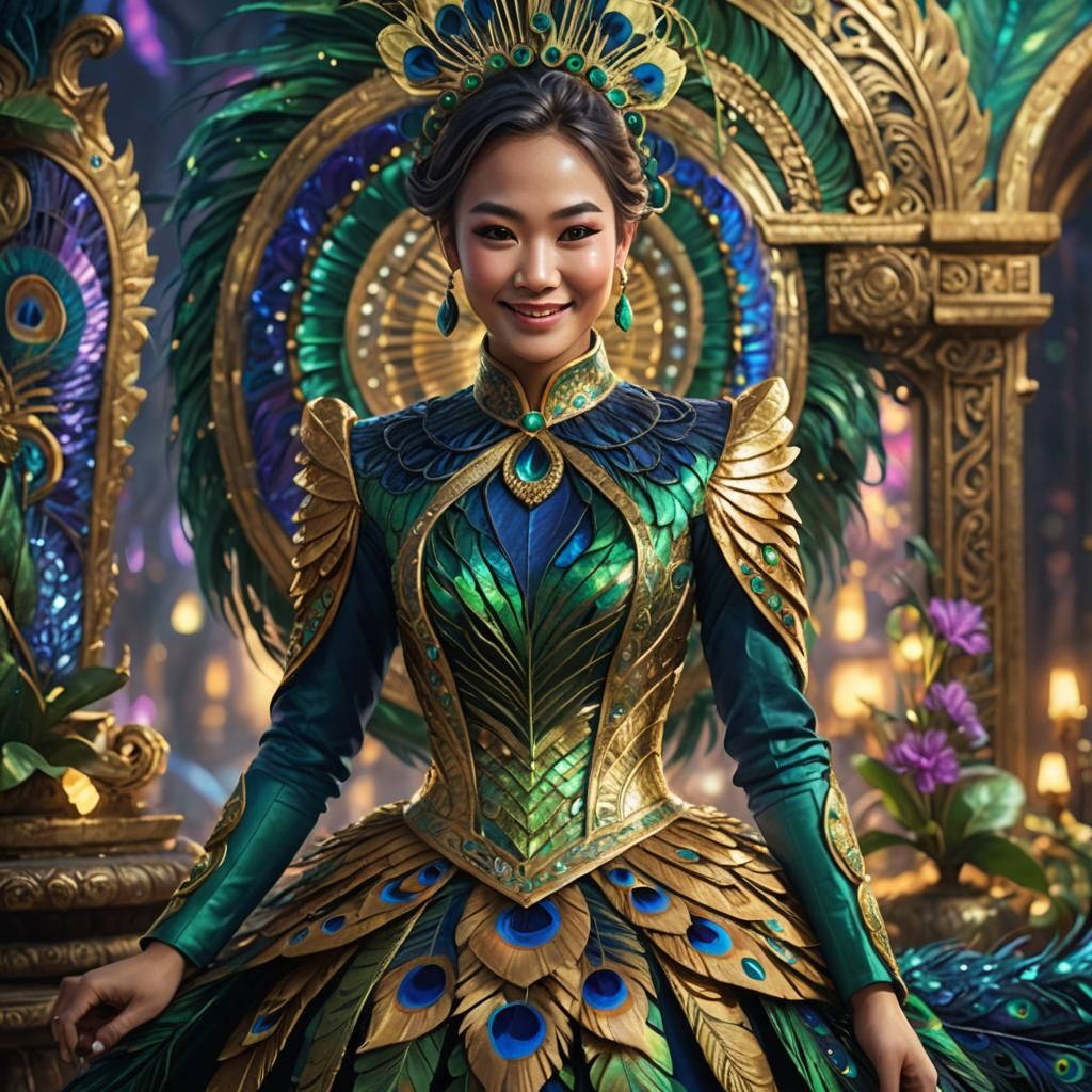 Peacock Feather Costume: Fantasy Portrait in Vibrant Colors
