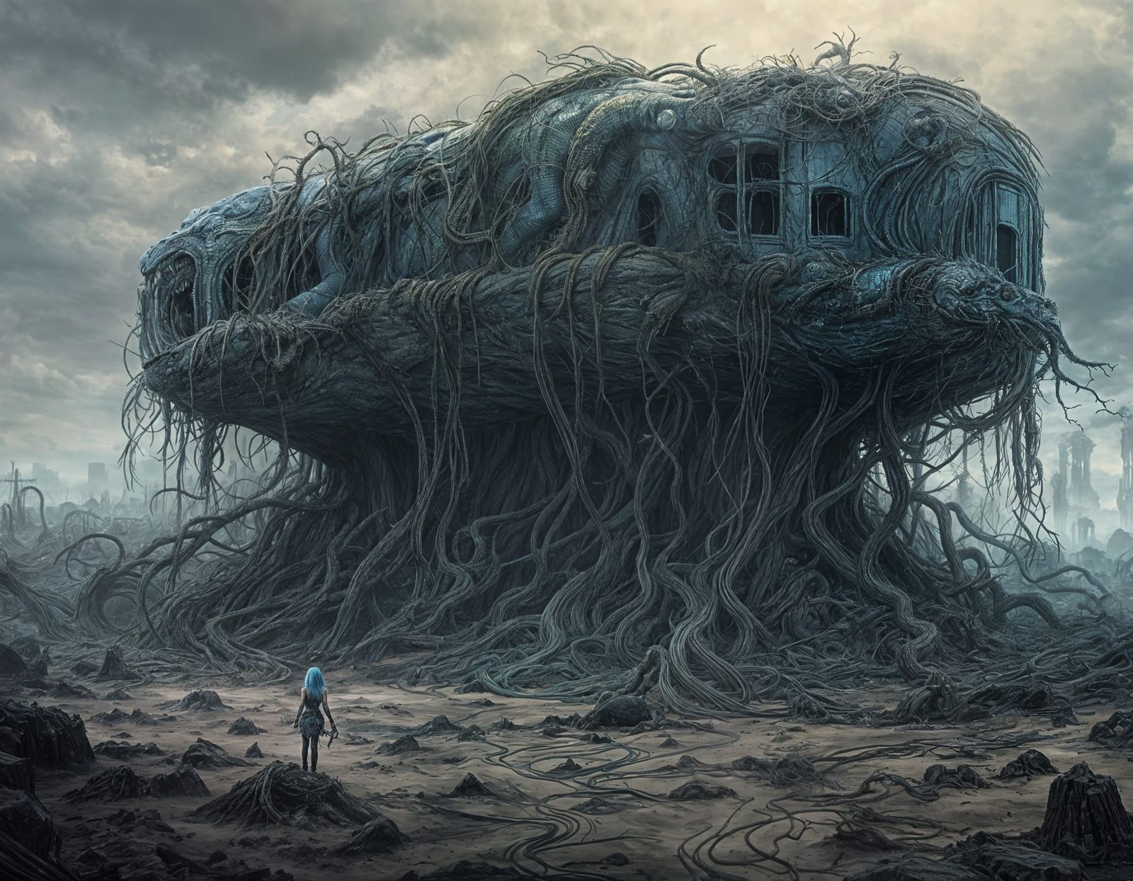 Cyberpunk Goddess with Reptilian Legacy in Post-Apocalyptic...