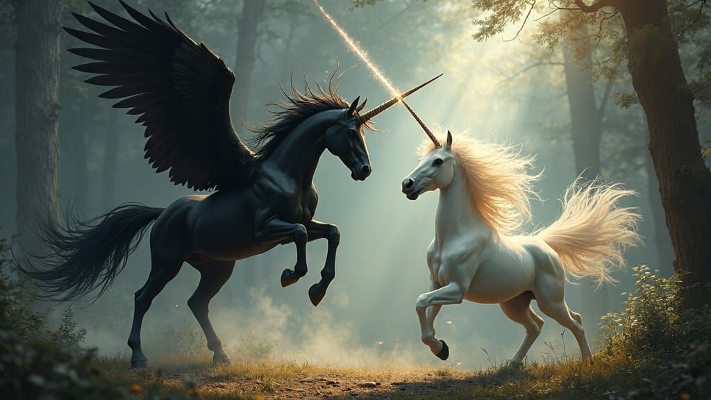 Epic Dark Fantasy Battle of Good vs Evil Unicorns