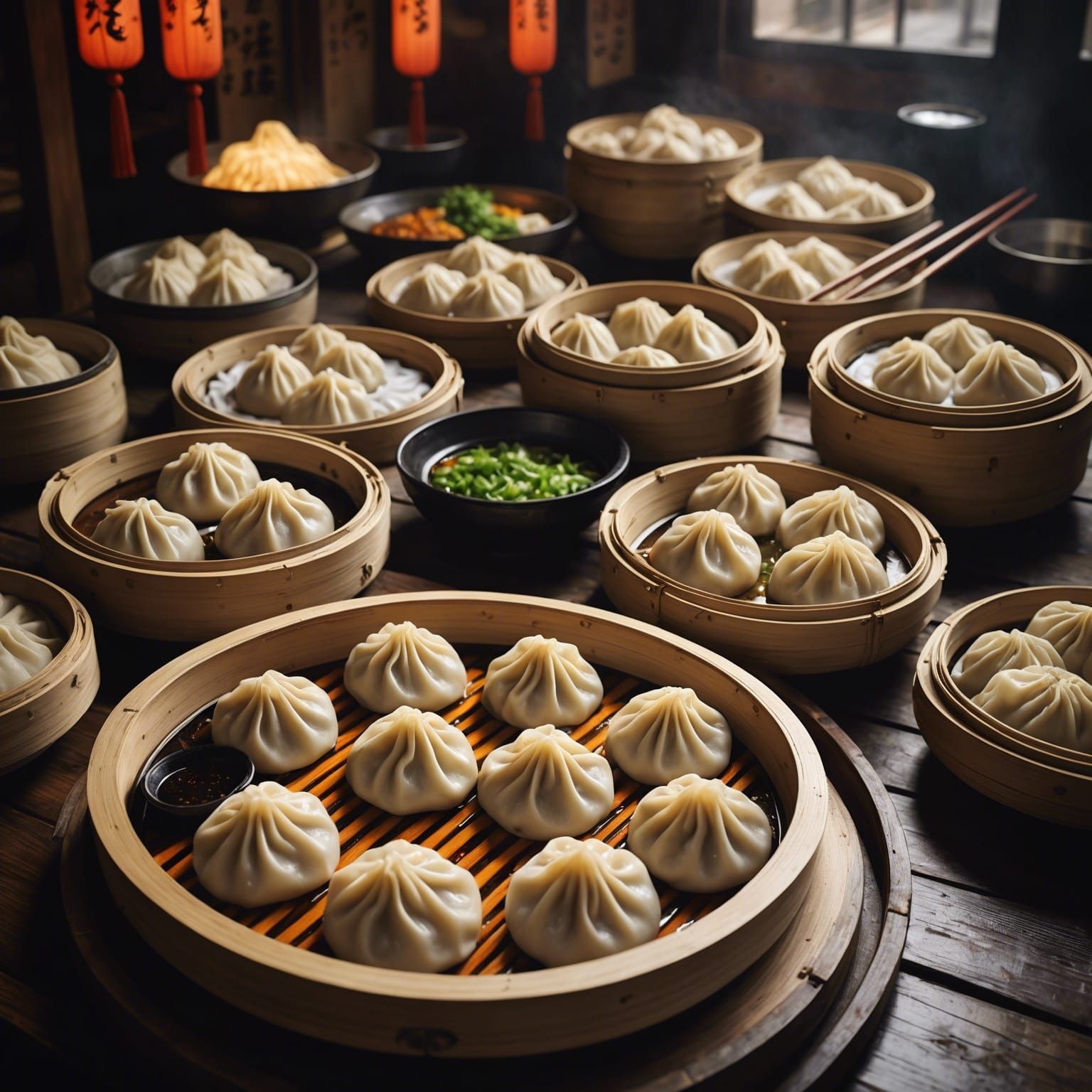 Xiaolongbao Soup Dumplings at Ancient Chinese Street Stall
