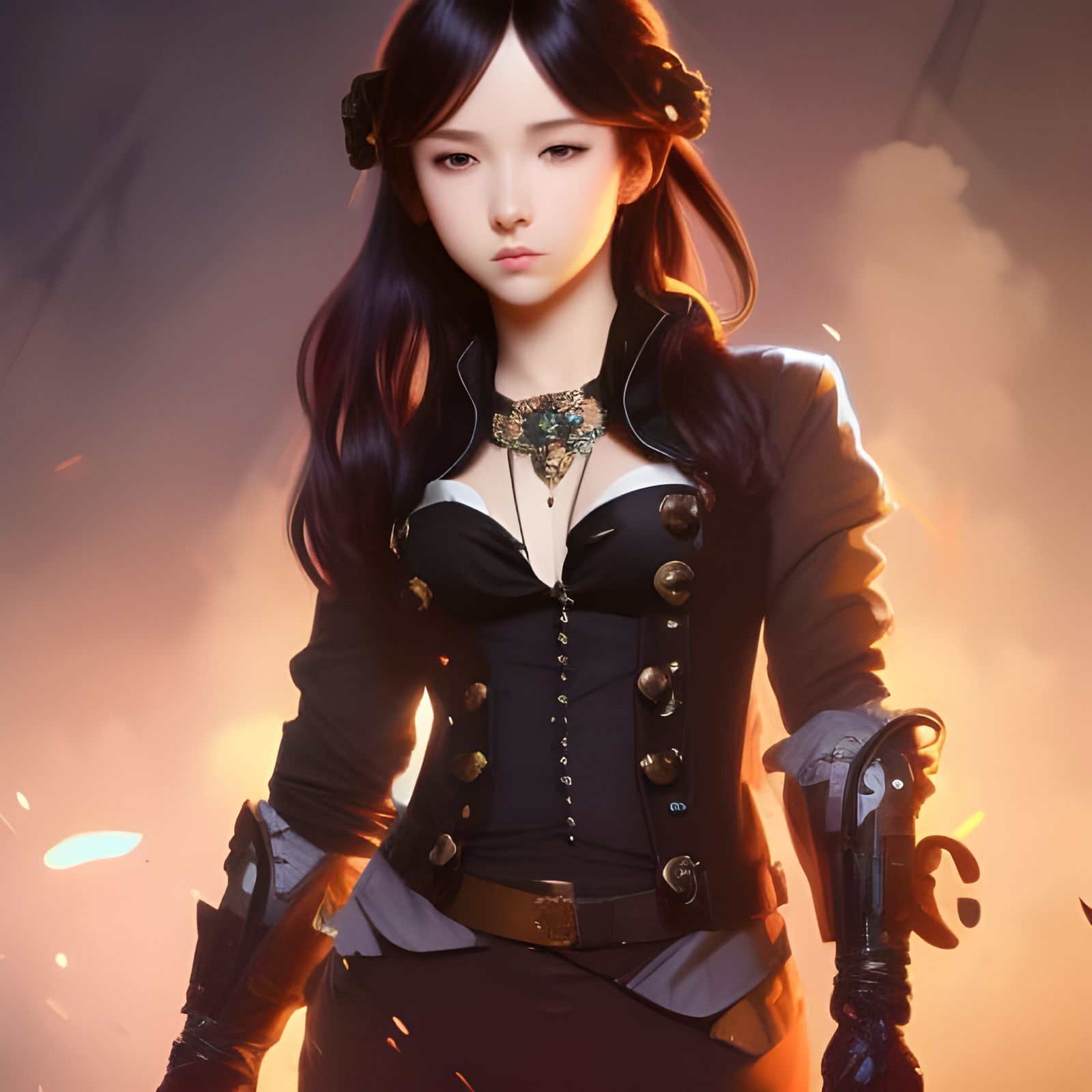 Magical Chibi Warlock Girl, Hyperdetailed Art