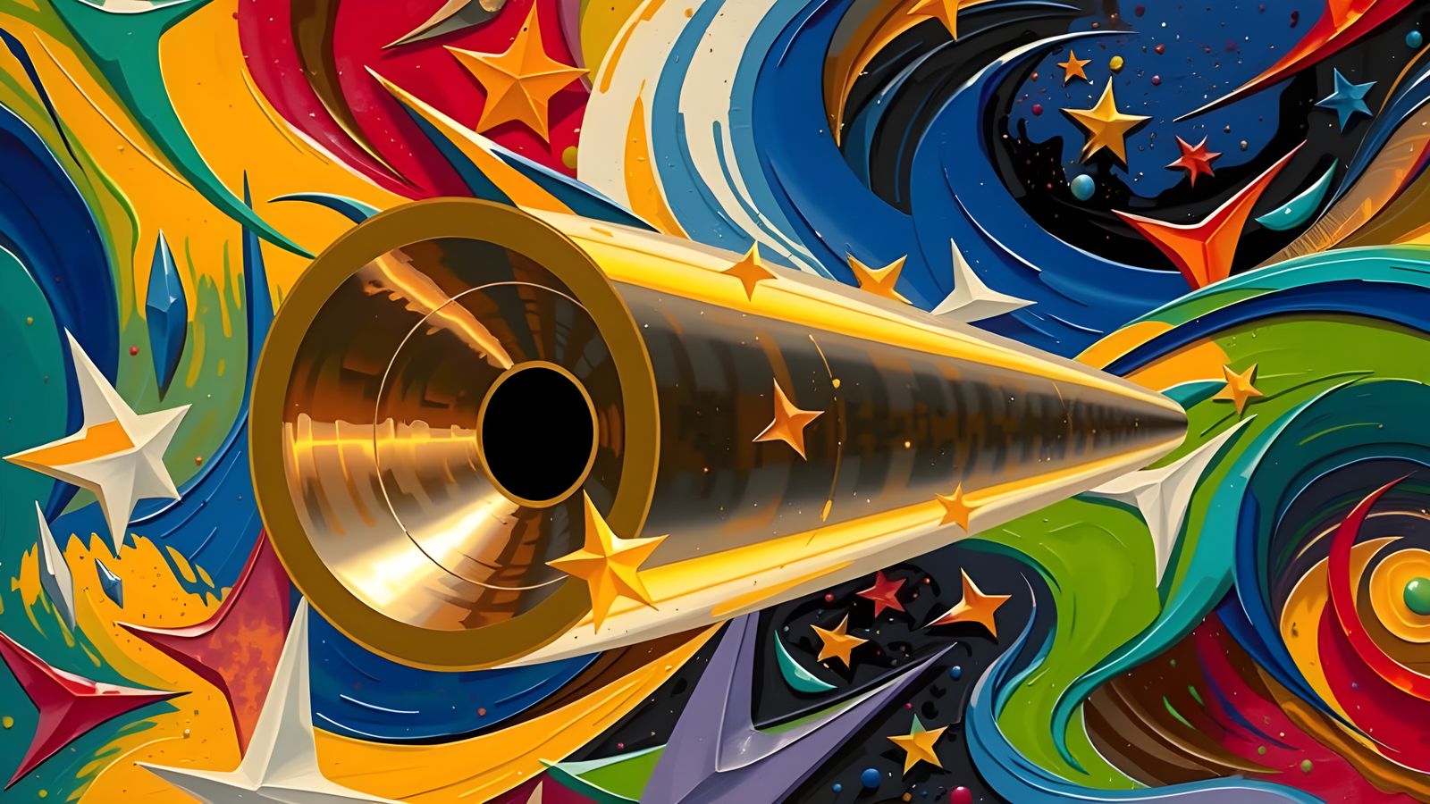 Cyberpunk Copper Gold Mirror in Cosmic Vortex