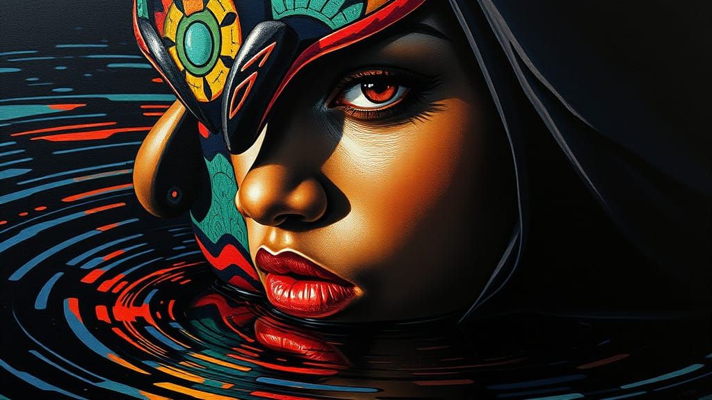 Surreal Tribal Goddess in Vibrant Graffiti Style