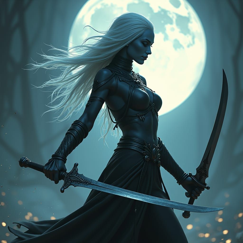Epic Drow Sword Dancer in Moonlight