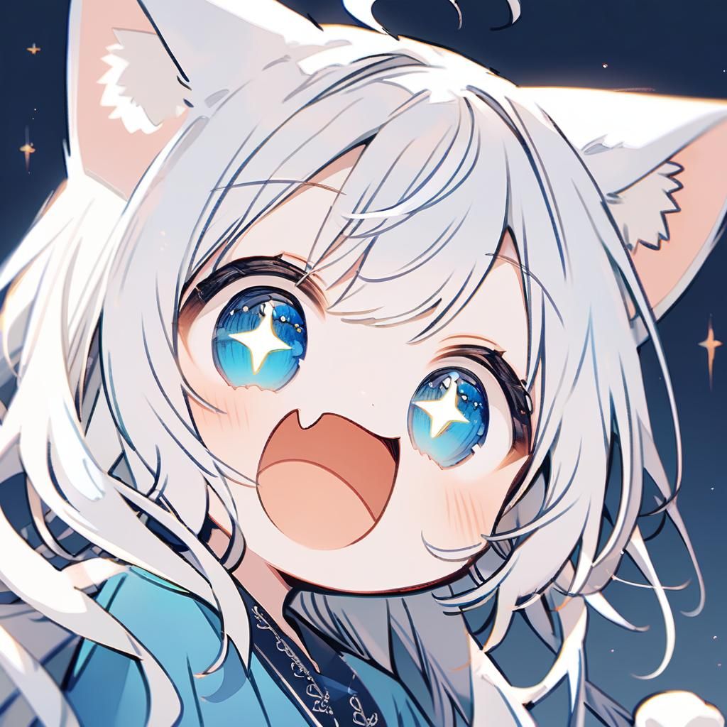 Adorable Catgirl with Blue Eyes and White Hair
