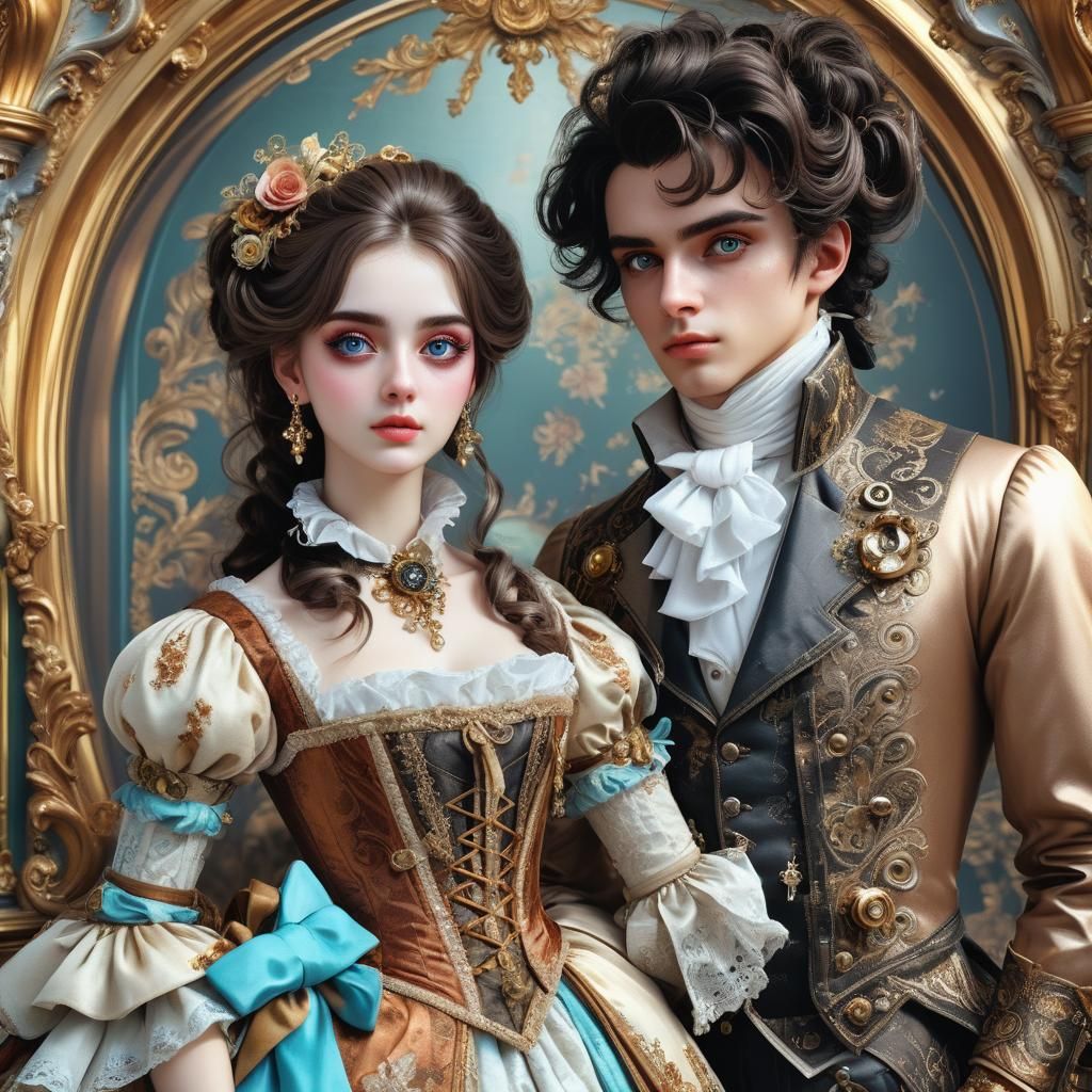 Rococo Couple in Steampunk Style, 8K Resolution