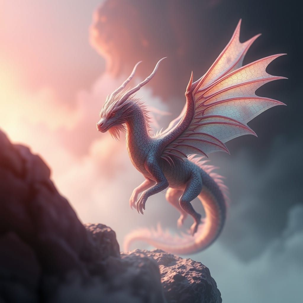 Mythical Creature in Dreamlike Environment with Iridescent S...