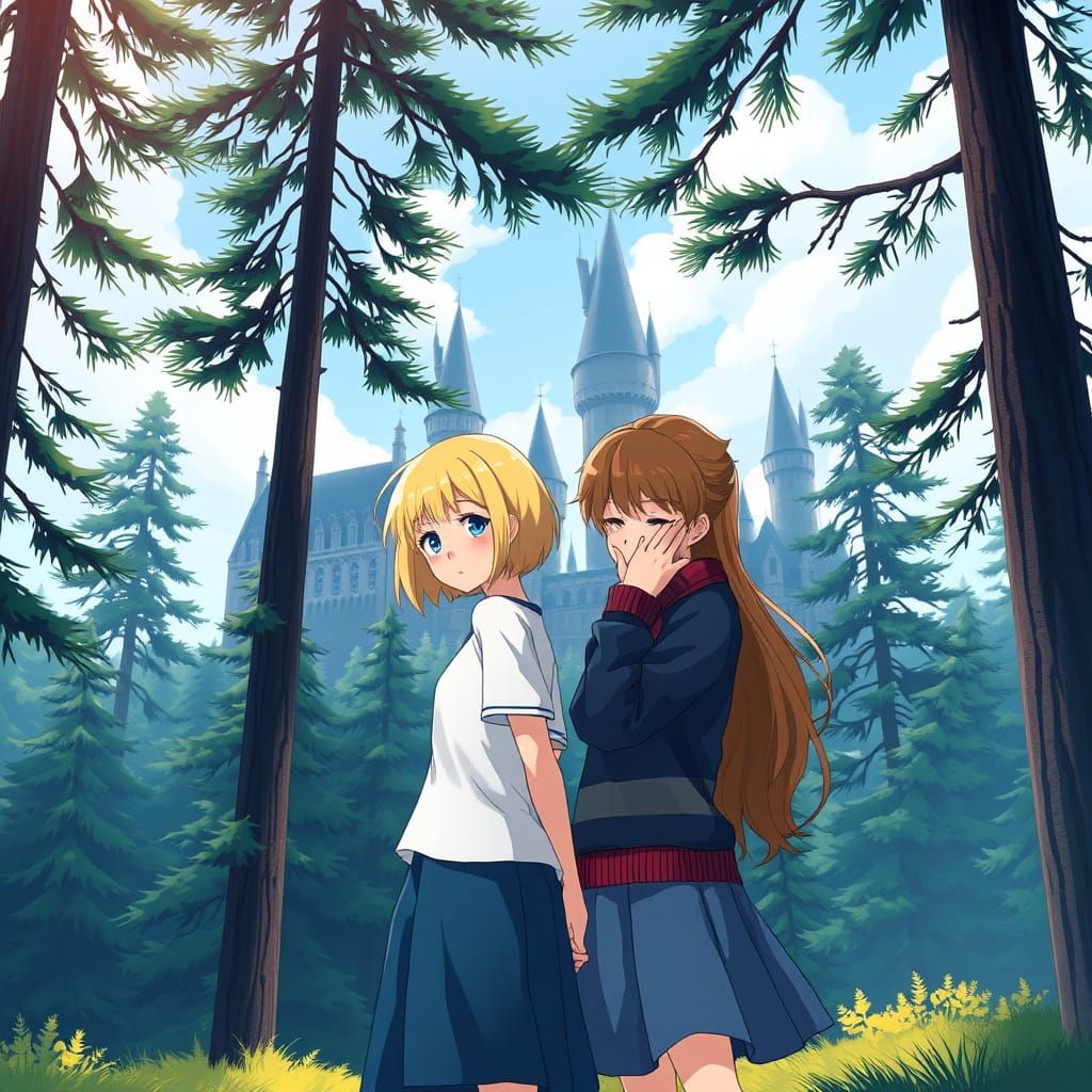 Girls at Hogwarts in Anime Style