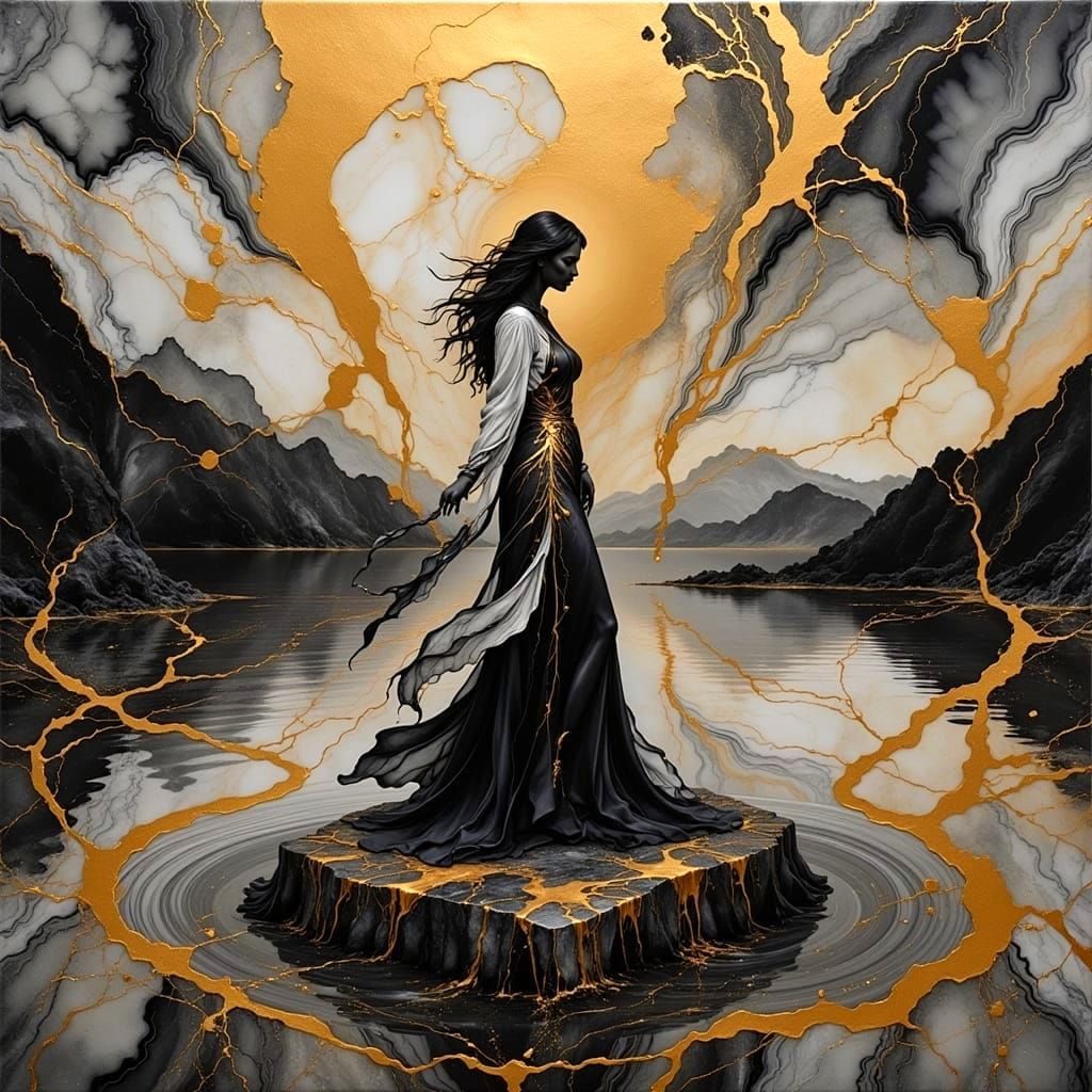 A Dreamlike Marble Portrait of a Mystic Aether in Art Nouvea...