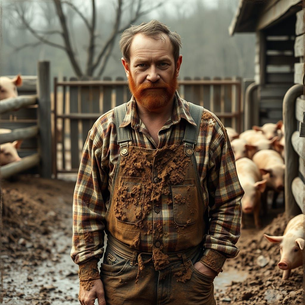 Weathered Rural Farmer Amidst Rustic Landscape