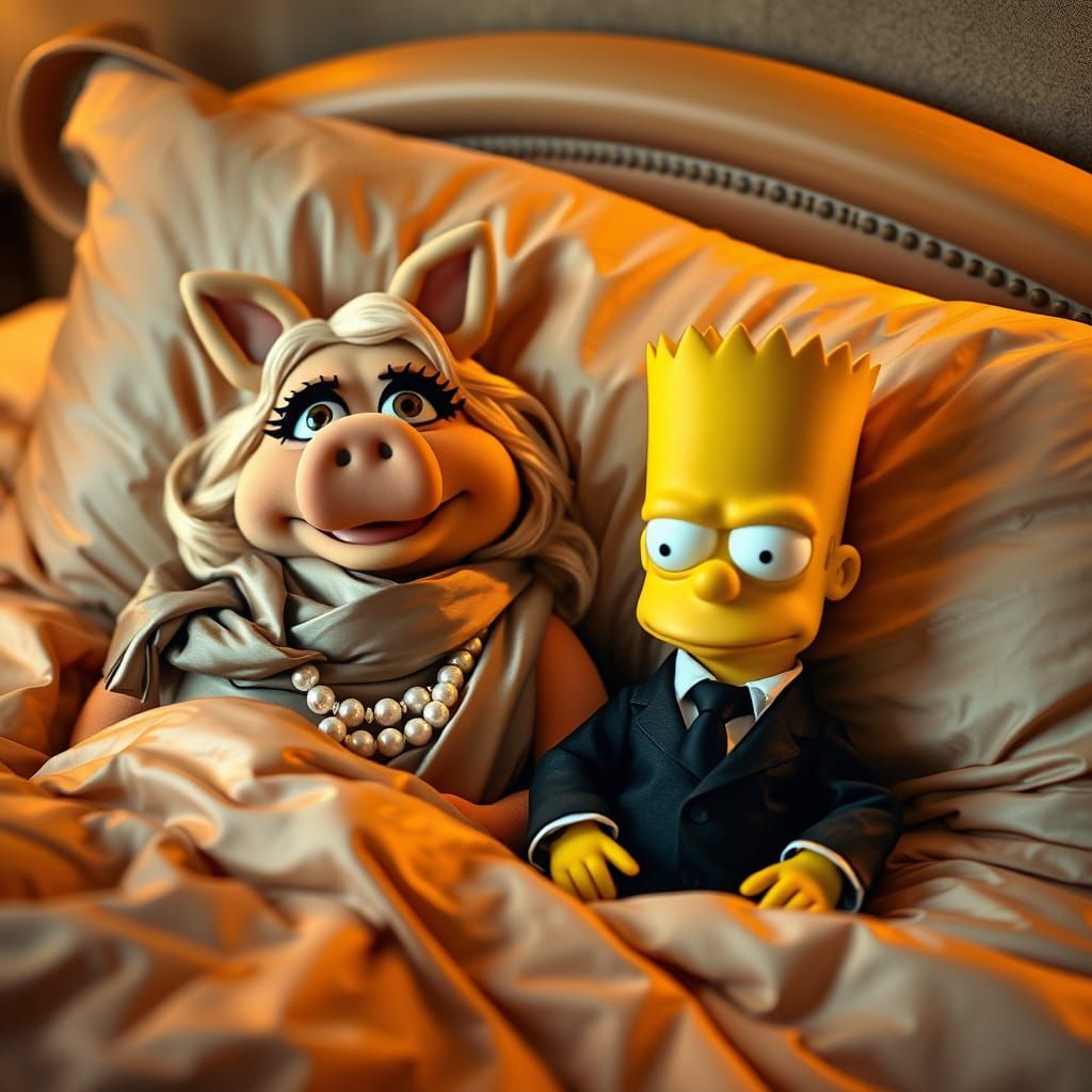 Confident Miss Piggy and Mischief-Making Bart Simpson in Lux...