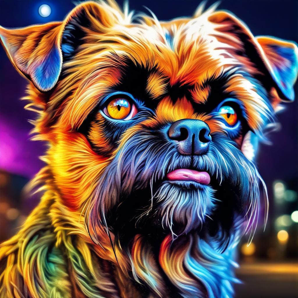 Hyperrealistic Griffon Bruxellois Portrait with Vibrant Colo...