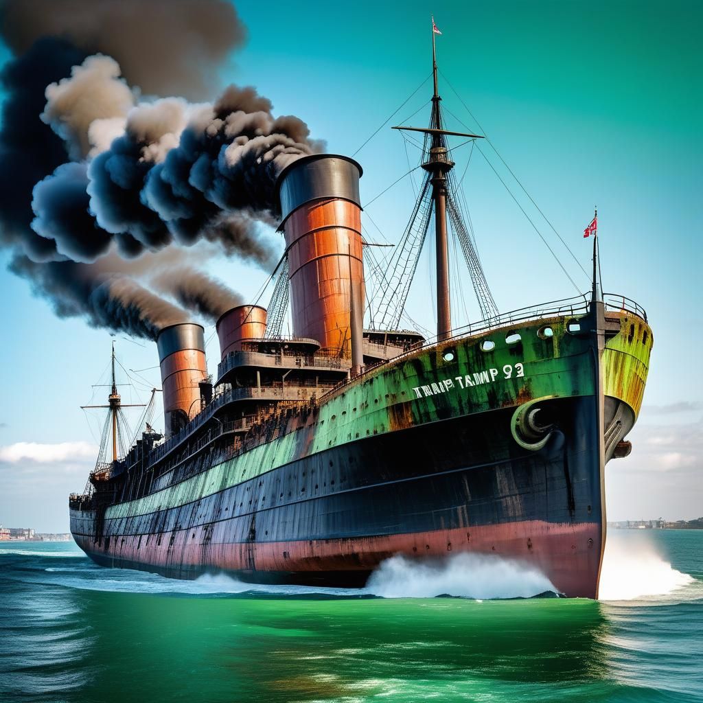 Weathered Steamer on the Sea: Digital Matte Painting