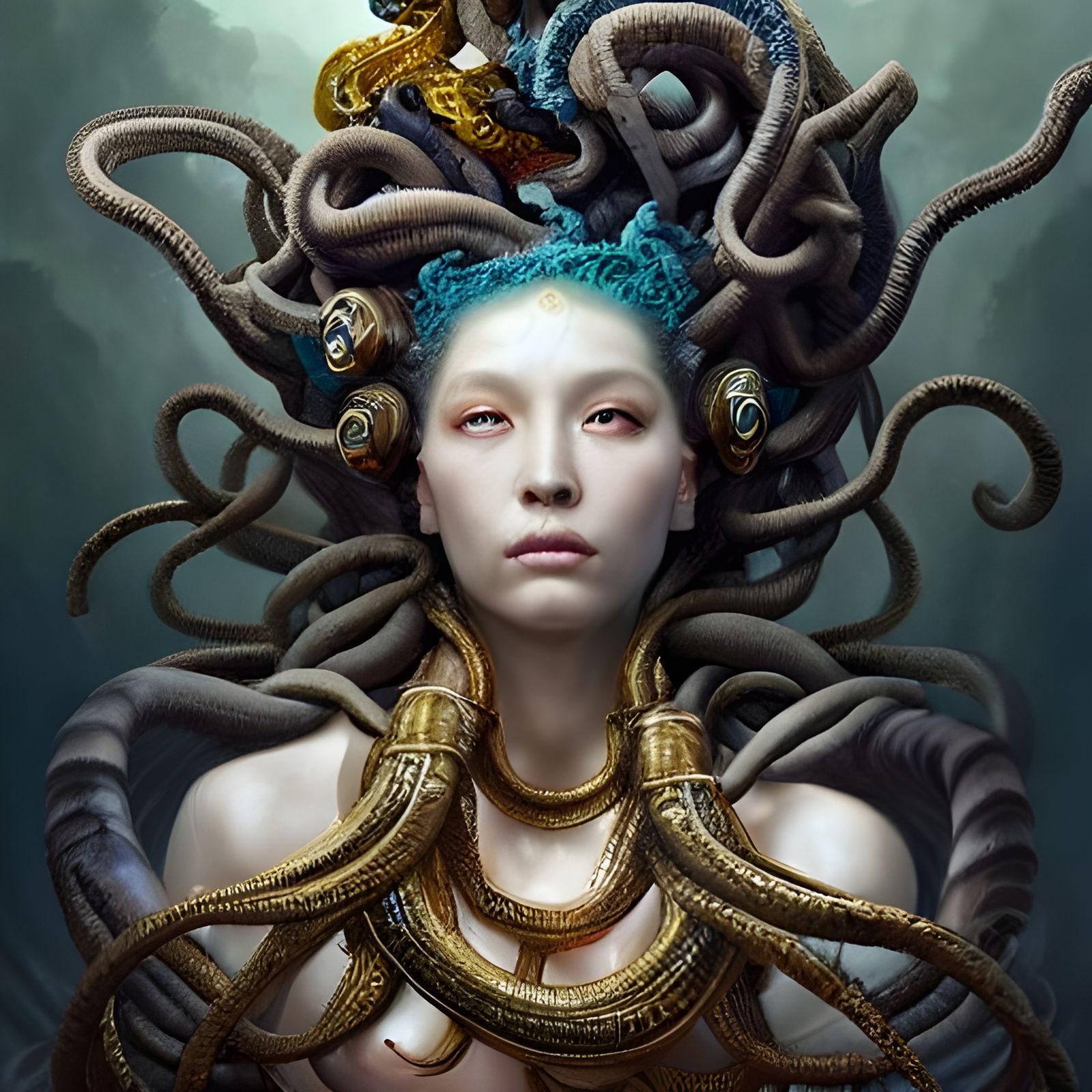 Intricate Medusa Portrait by Guangjian, Dittmann, and Witz