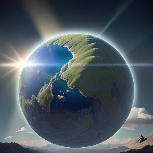Futuristic Landscape with Sunshine Rays in 3D