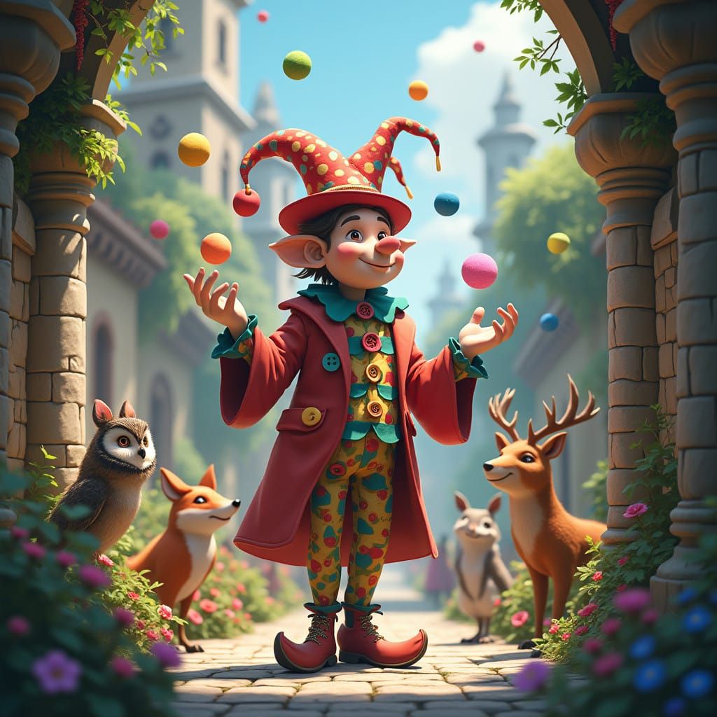 Jester's Whimsical Medieval Spectacle in Vibrant Colors