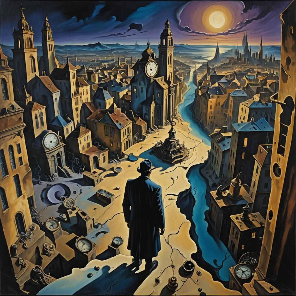 Eerie Cityscape: A Surrealist Vision in Oils