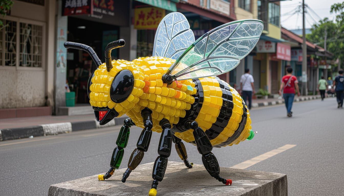 Bee Sculpture Made from Recycled Plastic Bottles
