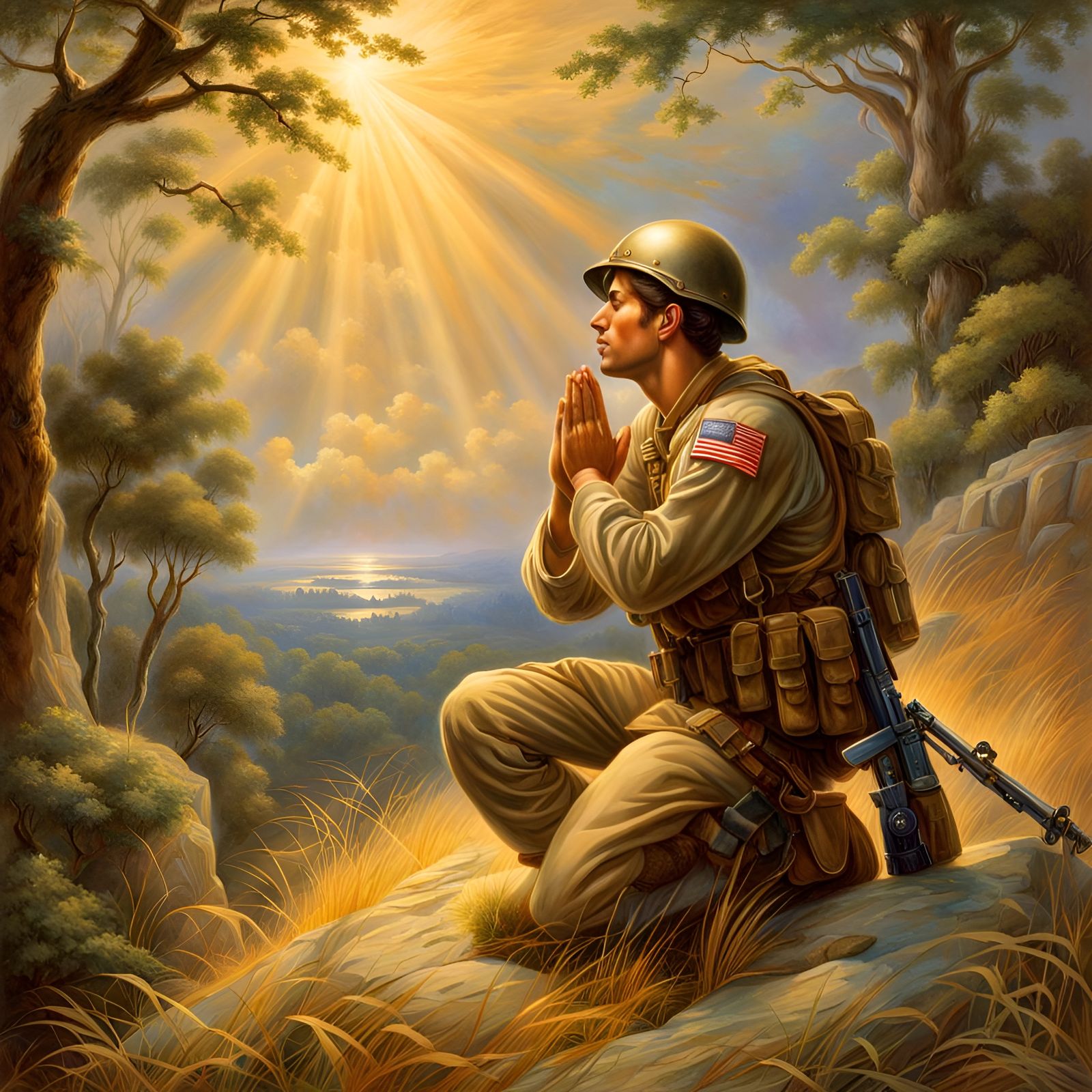 Soldier's Prayer in Watercolor Style