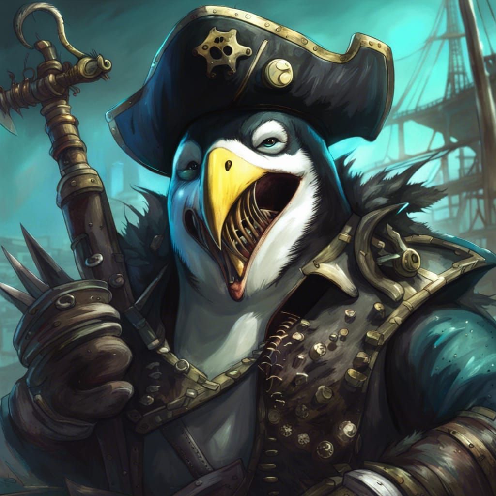 Horror Pirate Penguin in Apocalyptic Wasteland