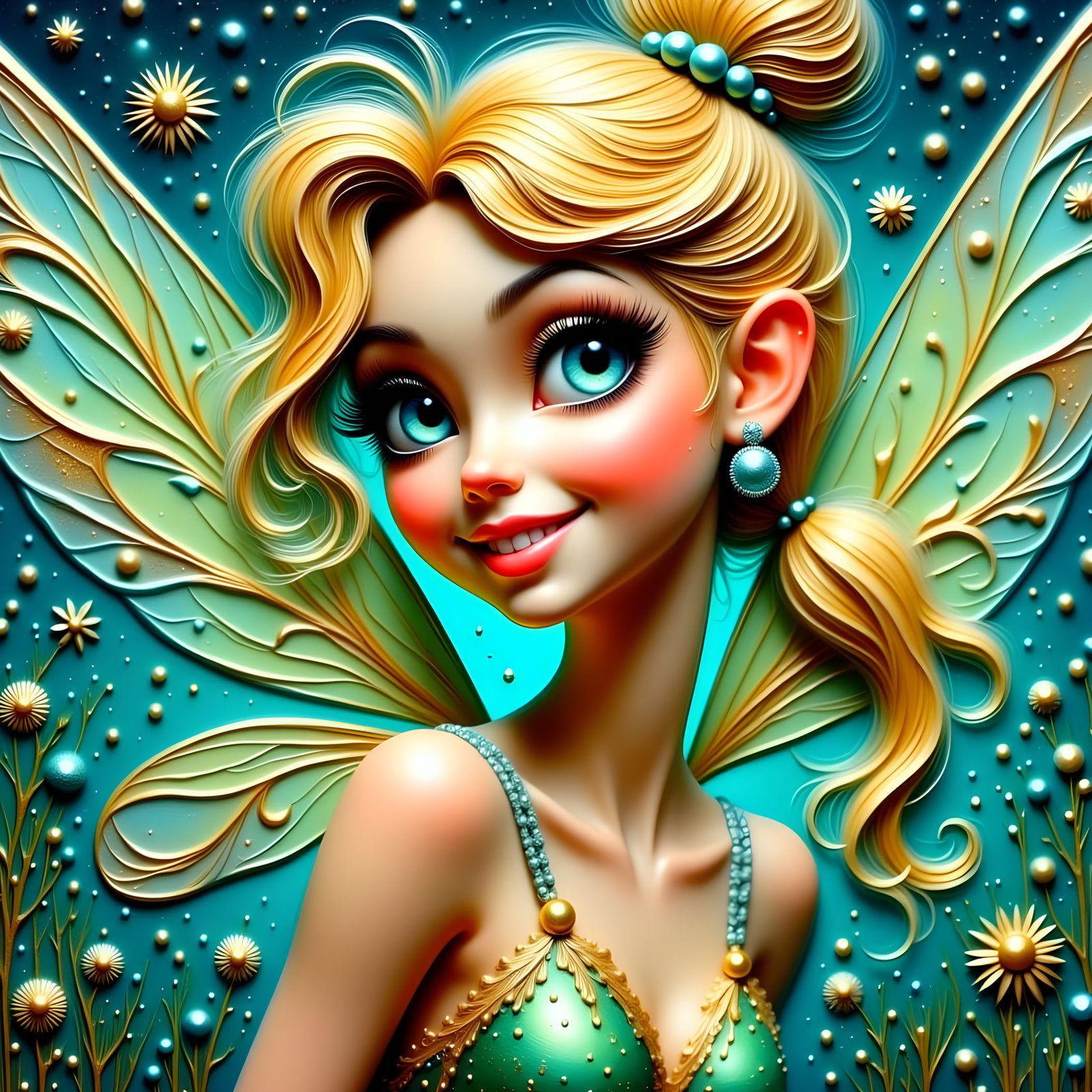Tinkerbell in Vibrant Oil Painting with Impasto Techniques