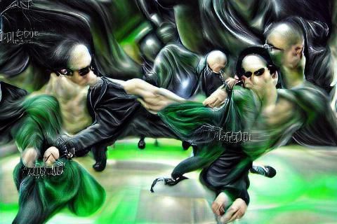The Matrix Neo fighting digital illustration ink drawing 8K ...