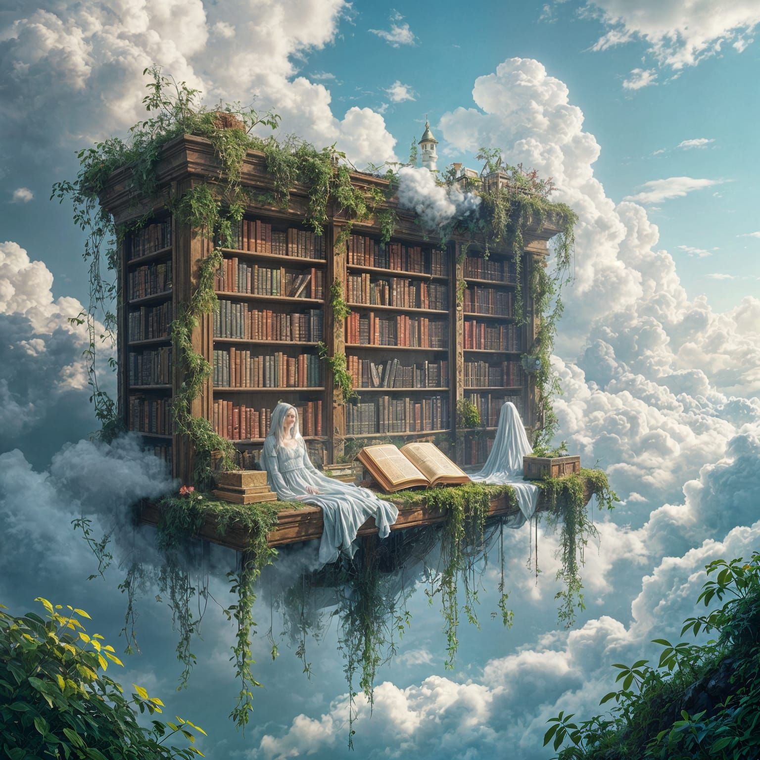 Ethereal Dream Library in Hyperrealistic Style