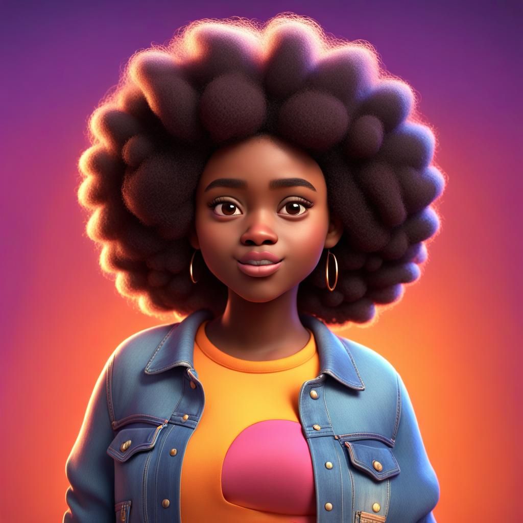 Girly Afro-Latina Teen in Pixar-Style 3D Art