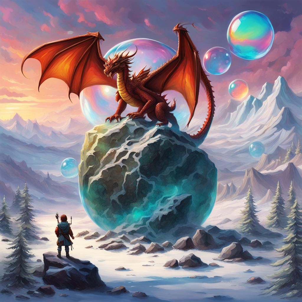Dragon on Boulder: D&D Winter Cover Art