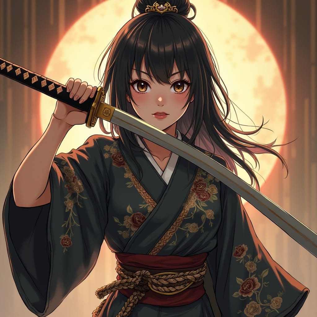 Surreal Anime Warrior Girl with Broken Hand and Sword