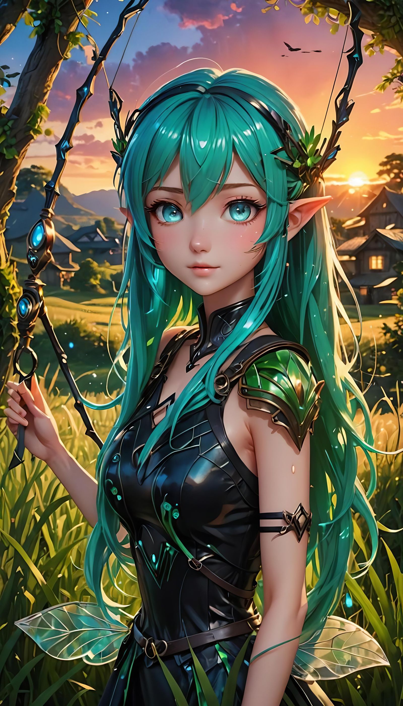 Anime Fairy Archer with Bioluminescent Hair