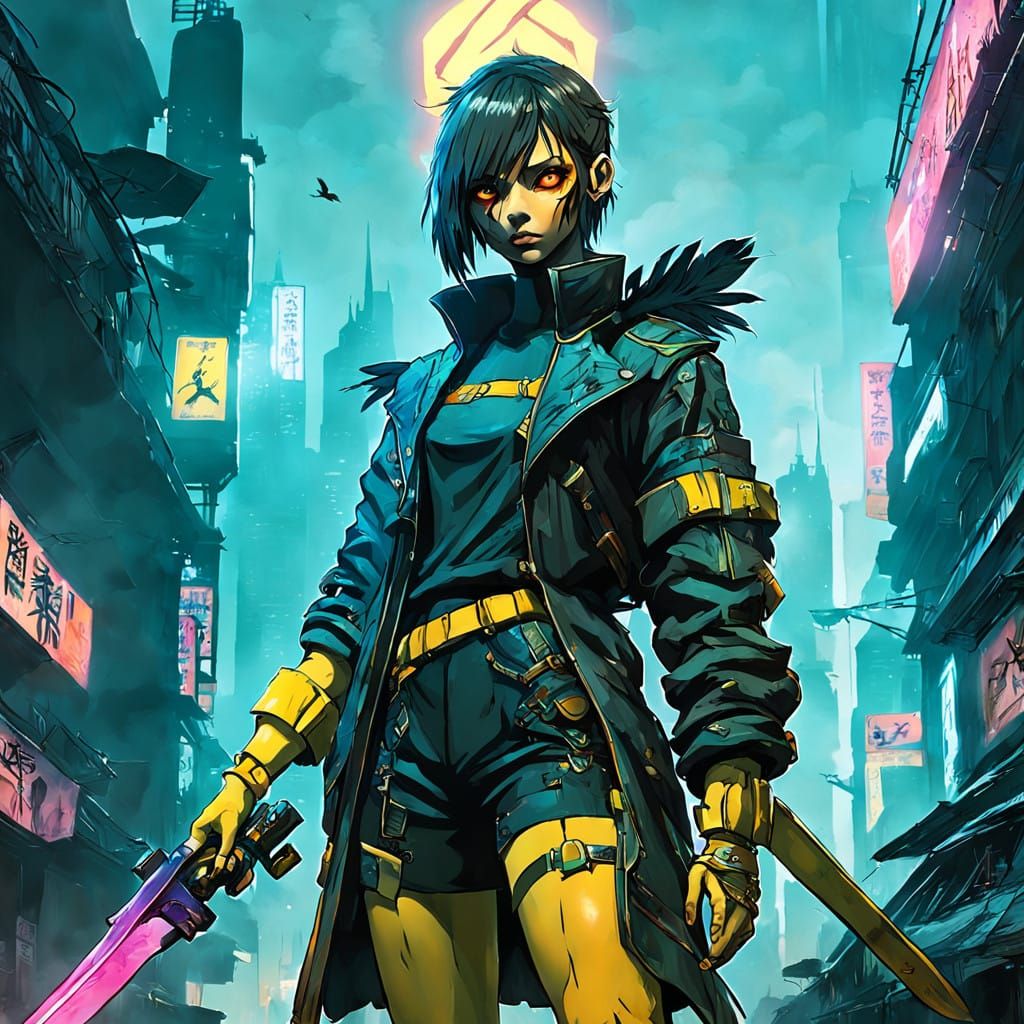 Goddess of Starvation in Cyberpunk Style