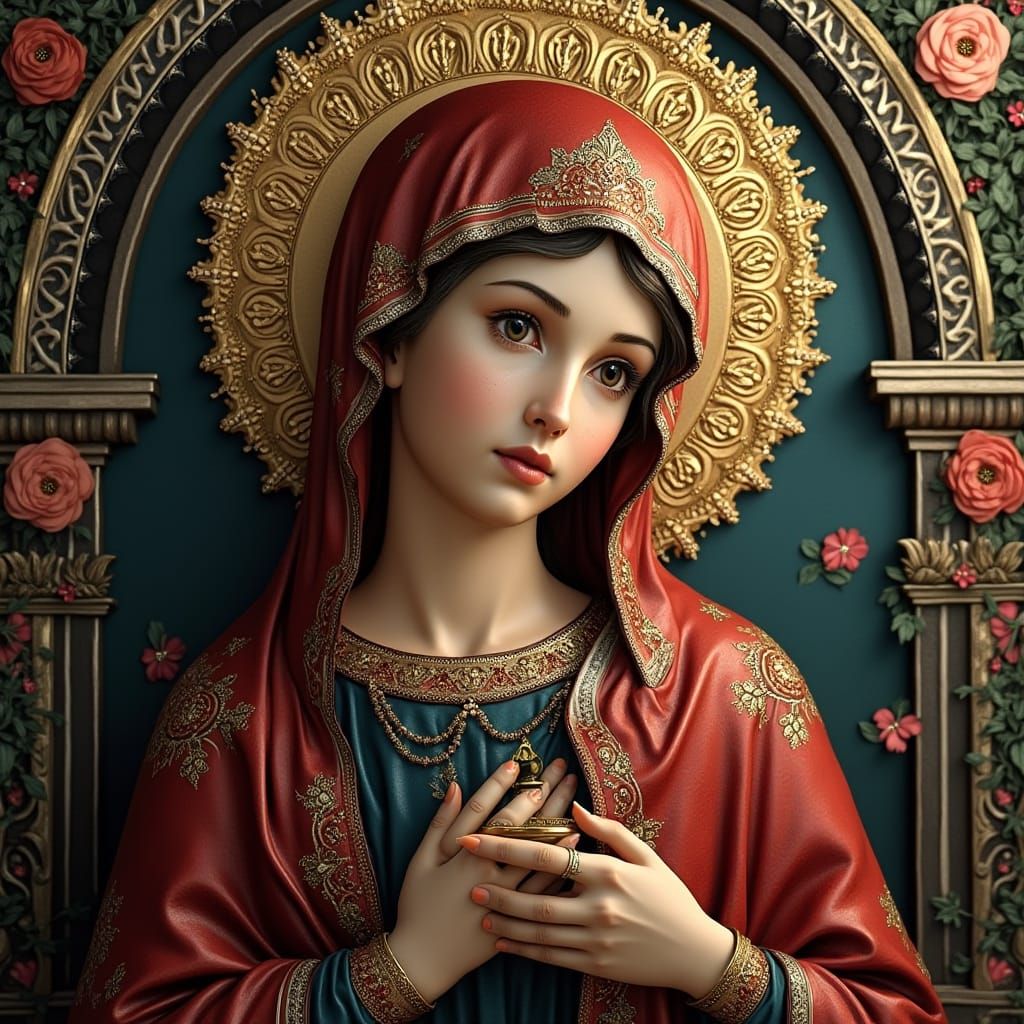 Orthodox Icon of Young Virgin Mary in Rich Tones