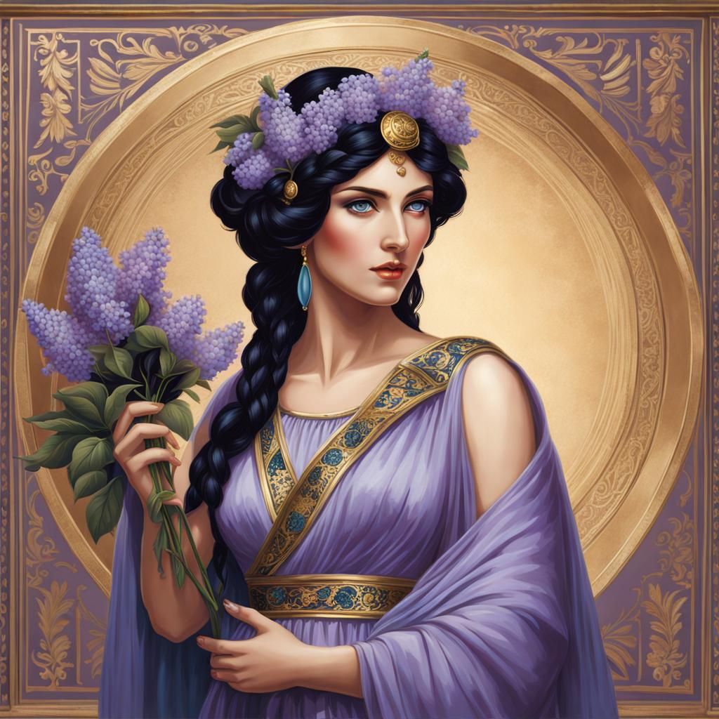 Beautiful Ancient Greek Woman with Flowers