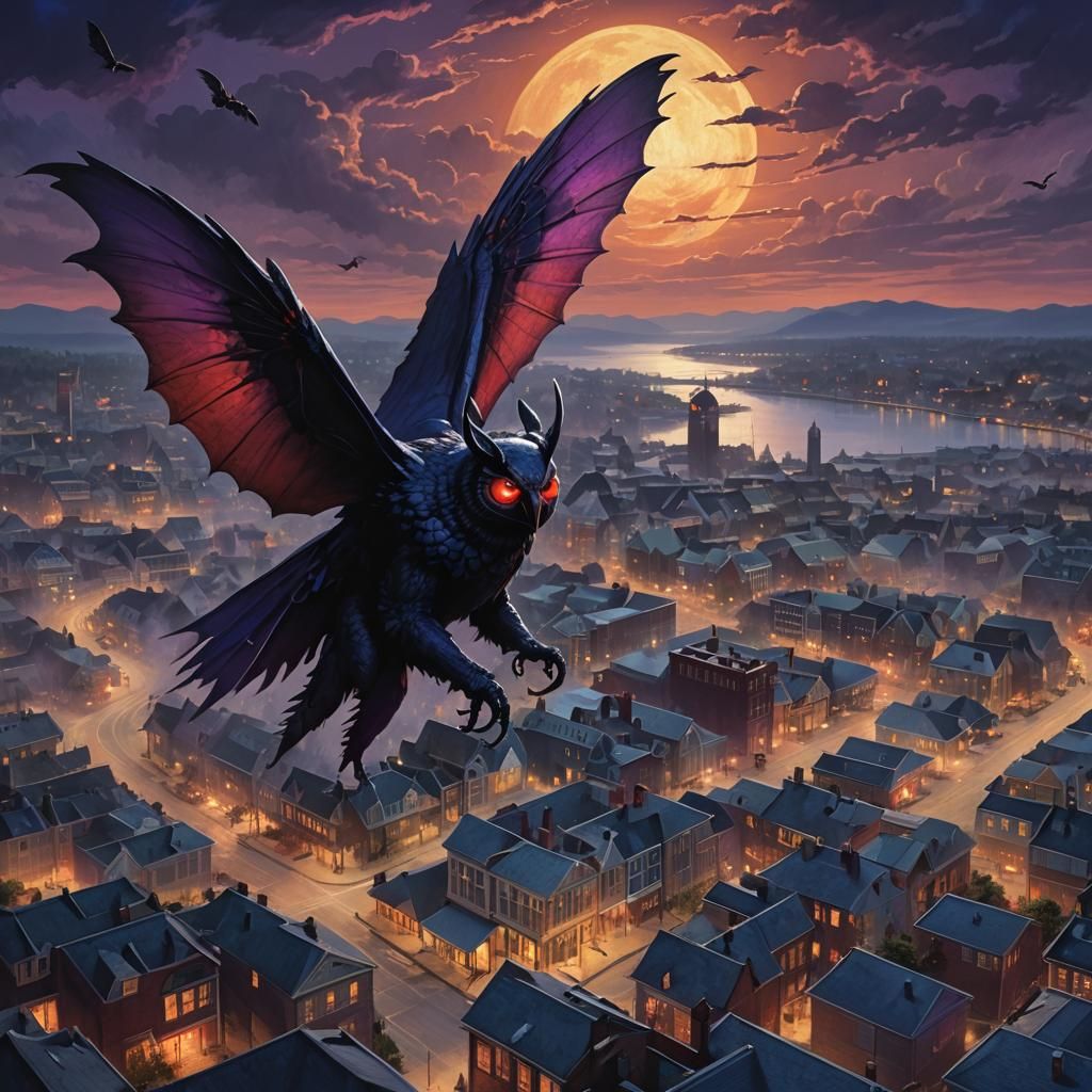 Mothman Flies Over Point Pleasant: Dark Fantasy Art