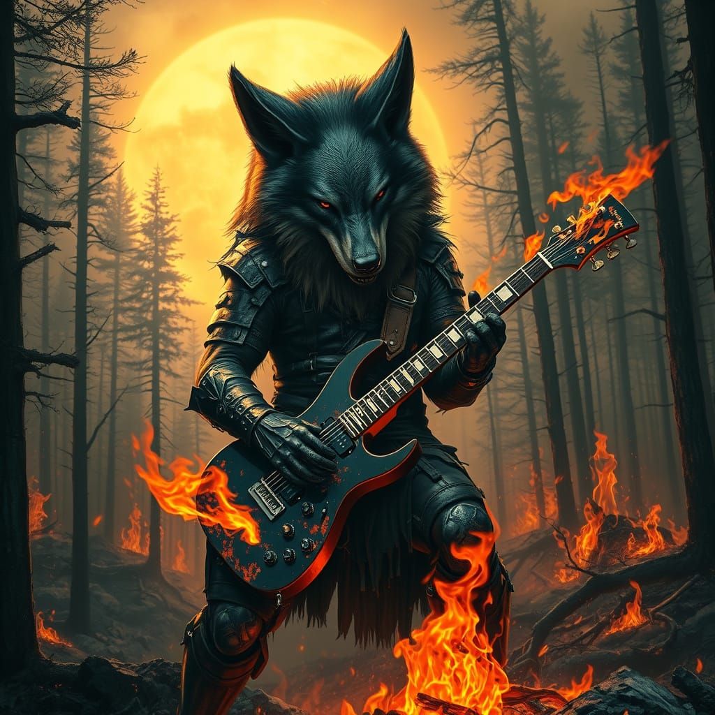 Metal Wolf Unleashes Fury in Burning Forest