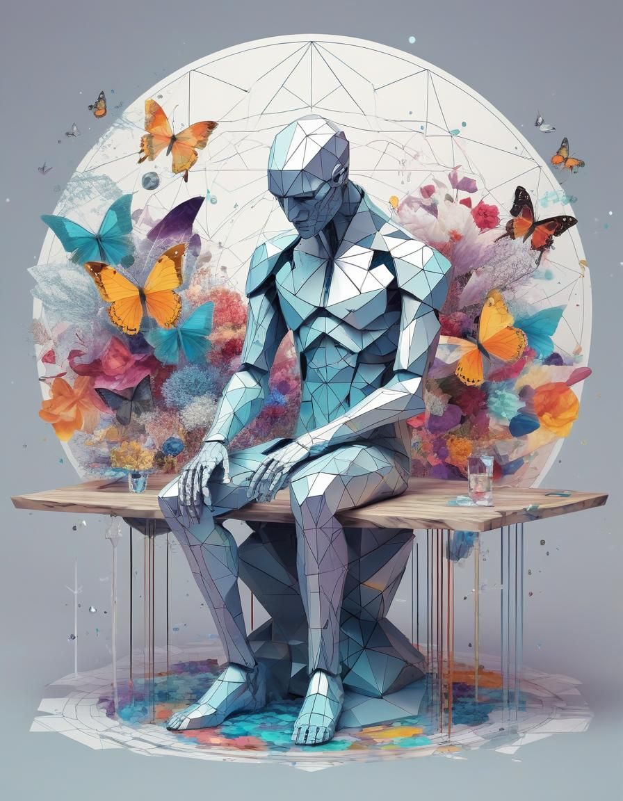 Abstract Geometric Figure with Butterfly Motifs