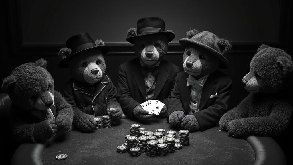 Teddy Bears Play Poker in Film Noir Style