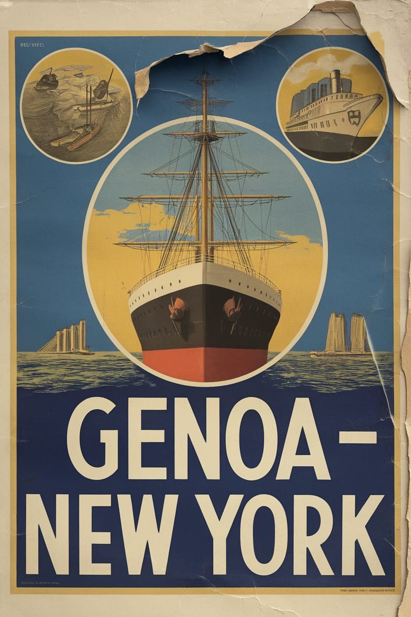 Vintage Travel Poster: Genoa to New York Voyage