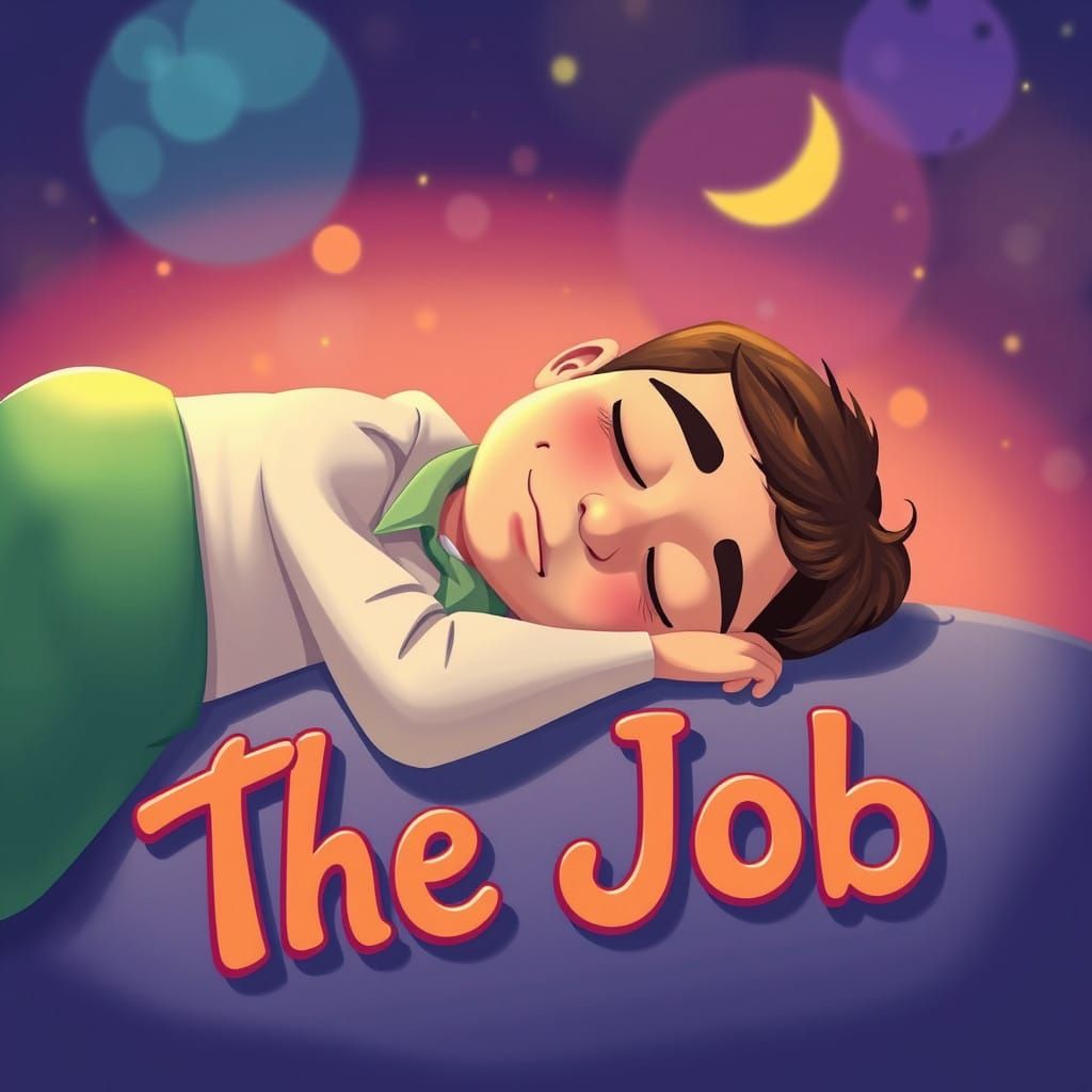 Whimsical Job Slumber Scene in Vibrant Cartoon Style