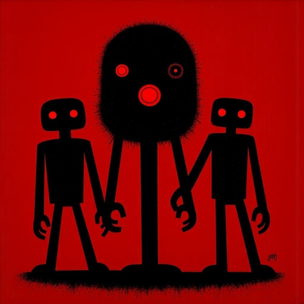 Menacing Android Silhouettes with Glowing Red Eyes