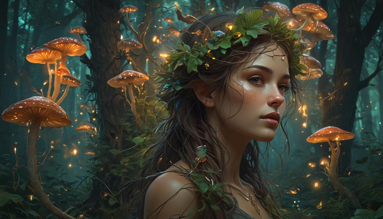 Luminescent Woodland Spirits in Fantasy Portrait