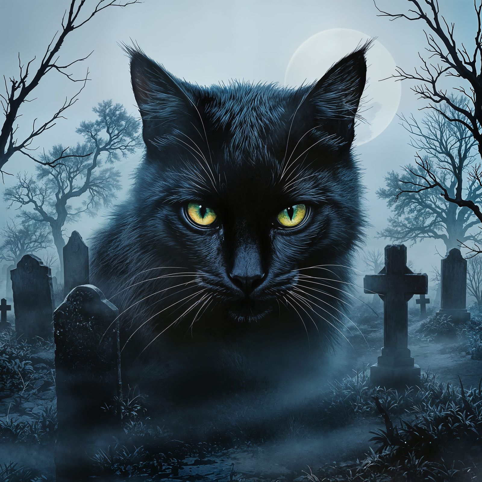 Midnight Watch by a Dark Graveyard Silhouette