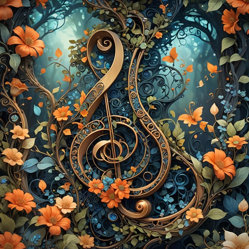 Enchanted Treble Clef in Art Nouveau Style