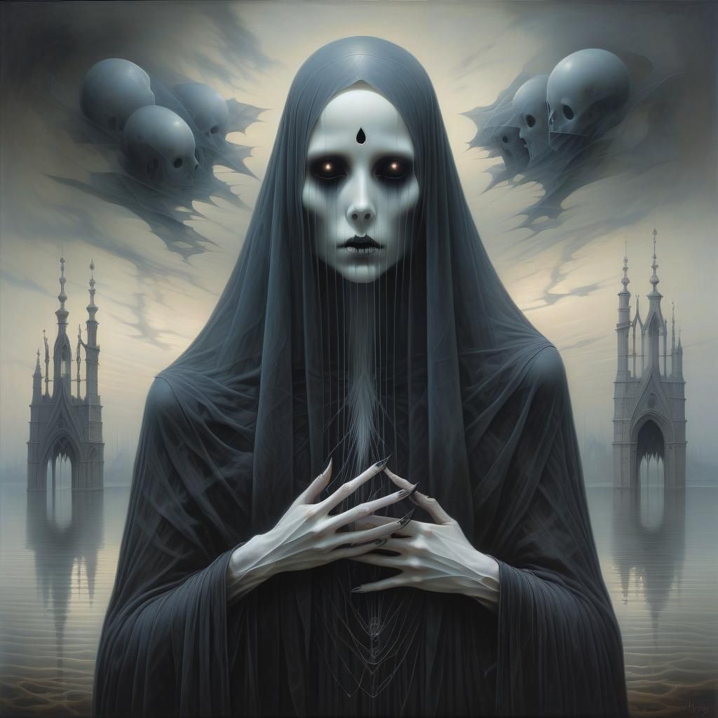 Ethereal Gothic Ghost in Geometric Impressionism